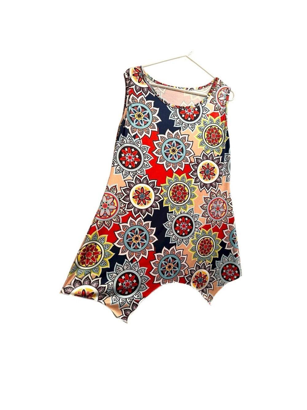 Hippie Floral Sleeveless Tank Top Tunic Blouse Womens Small/Medium Multicolored